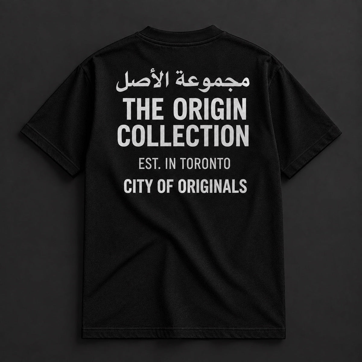 فخم Black T-Shirt back view — The Origin Collection print