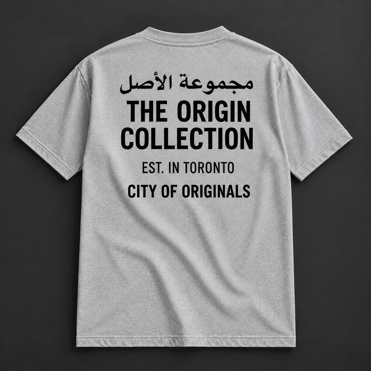 فخم Grey T-Shirt back view — The Origin Collection print